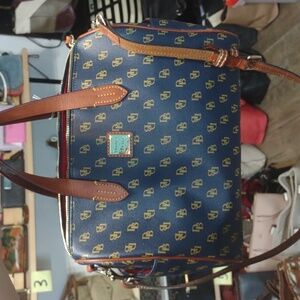 Dooney & Bourke Blue and Brown Signature Satchel